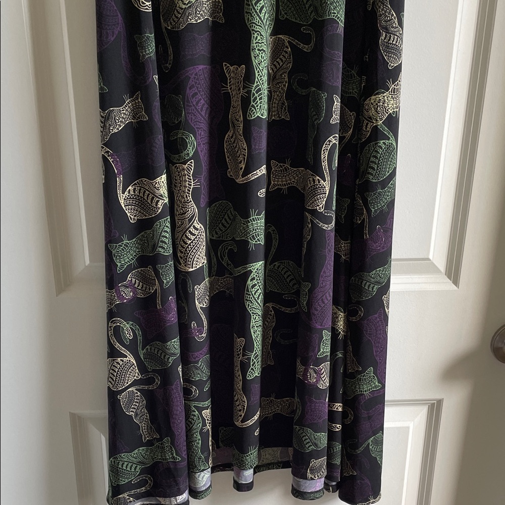 LuLaRoe Maxi Skirt in Black with Cat Pattern, witchy whimsy goth - Picture 5 of 10